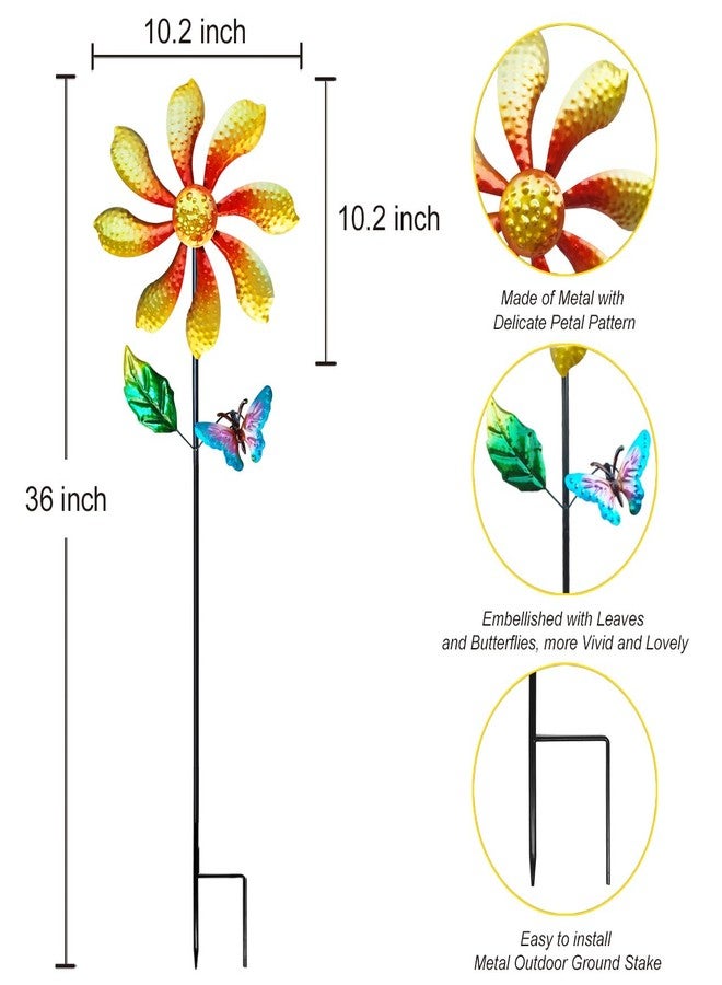 Senflame Metal Outdoor Flower Wind Spinner with Yellow Floral & Blue Butterfly, Decorative Kinetic Wind Sculpture for Yard, Garden, Patio, Lawn - Vibrant Garden Art & Lawn Ornament for Outdoor Decor - Image 3