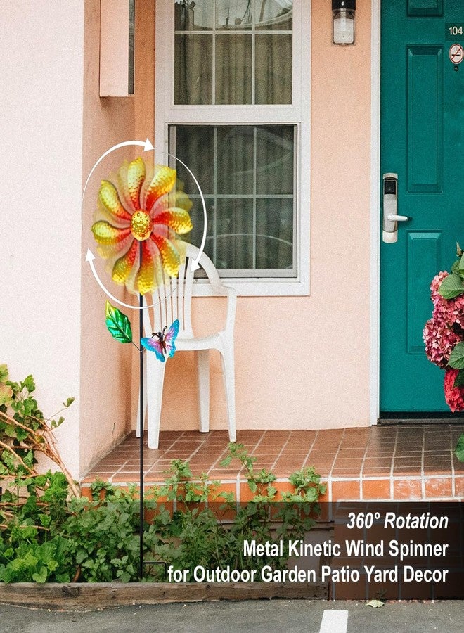 Senflame Metal Outdoor Flower Wind Spinner with Yellow Floral & Blue Butterfly, Decorative Kinetic Wind Sculpture for Yard, Garden, Patio, Lawn - Vibrant Garden Art & Lawn Ornament for Outdoor Decor - Image 4