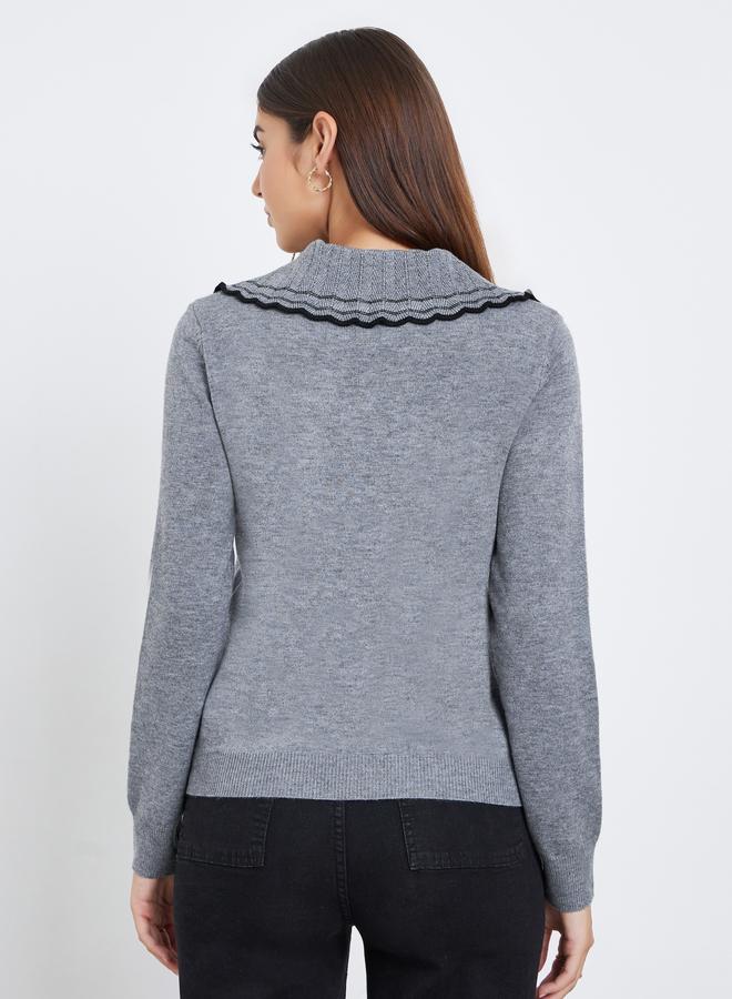 تايك تو سويتر بياقة مسطحة مزين بفيونكة وأكمام طويلة - Image 4