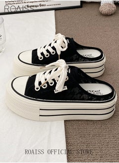 roaiss Platform Sole Canvas Shoes for Women Lightweight and Breathable Slip-On Design Comfy Chunky Shoes Ladies Casual Cloth Shoes with Lace up Decor  - Image 5