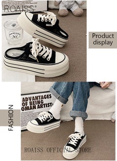roaiss Platform Sole Canvas Shoes for Women Lightweight and Breathable Slip-On Design Comfy Chunky Shoes Ladies Casual Cloth Shoes with Lace up Decor  - Image 4
