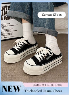 roaiss Platform Sole Canvas Shoes for Women Lightweight and Breathable Slip-On Design Comfy Chunky Shoes Ladies Casual Cloth Shoes with Lace up Decor  - Image 2