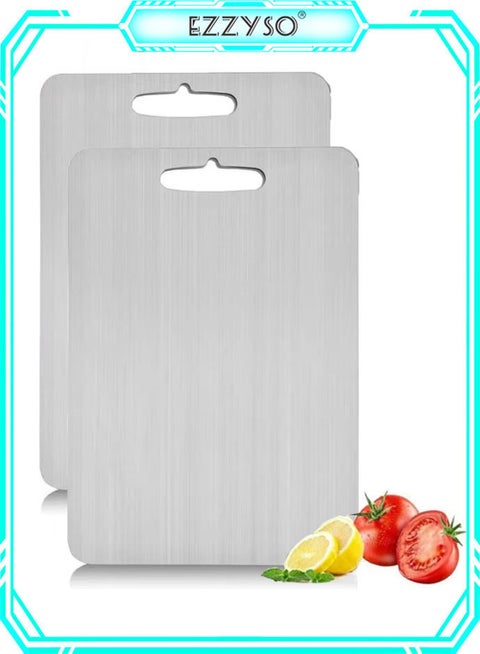 2 Pieces Cutting Board Titanium Cutting Boards 304 Stainless Steel Chopping Board Heavy Duty Non-Slip for Kitchen Household Meat Fruit Vegetable