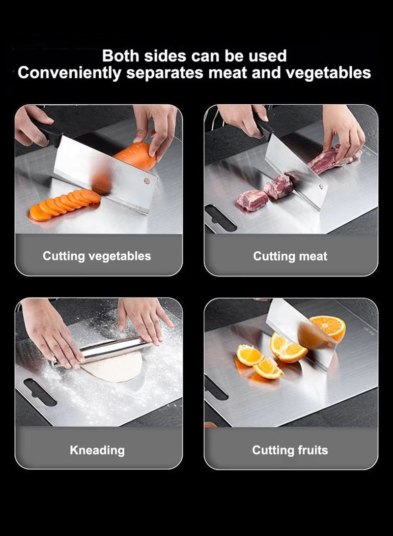 2 Pieces Cutting Board Titanium Cutting Boards 304 Stainless Steel Chopping Board Heavy Duty Non-Slip for Kitchen Household Meat Fruit Vegetable