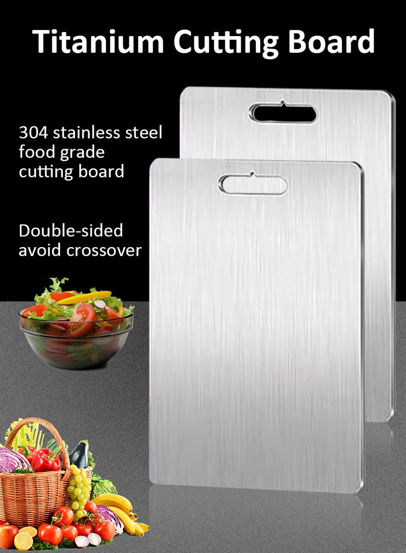 2 Pieces Cutting Board Titanium Cutting Boards 304 Stainless Steel Chopping Board Heavy Duty Non-Slip for Kitchen Household Meat Fruit Vegetable