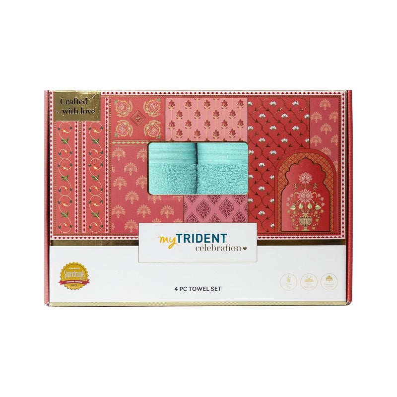 MYTRIDENT Celebration Towels for Bath Large Size, 4 PC Towel Set, 1 Bath, 1 Small Bath, 2 Hand, Mist Green - Image 2