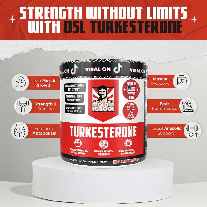 Old School Labs Testosterone Supplement for Men  Turkesterone 1500mg Max Potency  Tongkat Ali  BioPerine  Muscle Growth Recovery Drive  Stamina  120 Caps 40 Servings - Image 2
