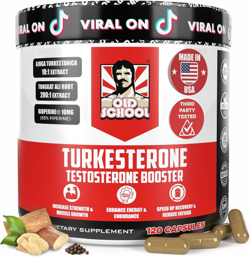 Old School Labs Testosterone Supplement for Men  Turkesterone 1500mg Max Potency  Tongkat Ali  BioPerine  Muscle Growth Recovery Drive  Stamina  120 Caps 40 Servings - Image 1