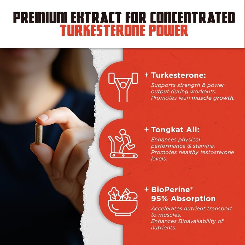 Old School Labs Testosterone Supplement for Men  Turkesterone 1500mg Max Potency  Tongkat Ali  BioPerine  Muscle Growth Recovery Drive  Stamina  120 Caps 40 Servings - Image 4