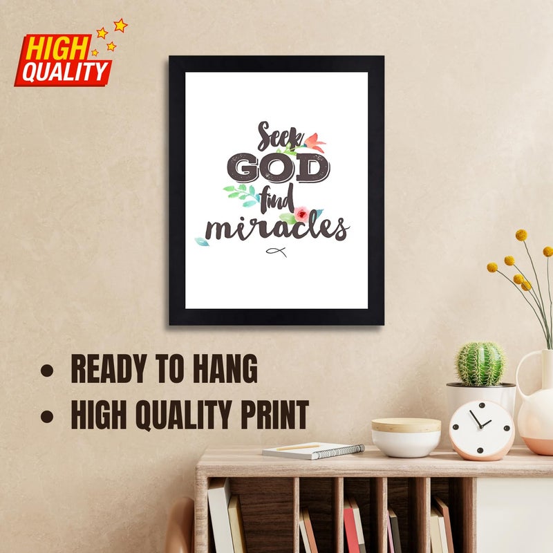 Interio Crafts Bible Verse Wall Frame Seek God Find Miracles Positive Inspirational Quote Poster for Home and Office Wall Decor Synthetic Wood 13x10 Inches - Image 3