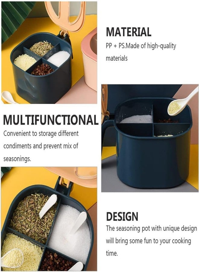Barasti 4 in 1 Seasoning Storage Box Multipurpose Spice Container with Handle Transparent Lid and 4 Spoons Compartments Condiment Jar Set for Kitchen and Household Use - Image 3