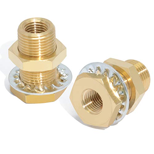 Boeray 2pcs Brass Bulkhead Fittings 1/4” NPT Female to 1/4” NPT Female Thread Bulkhead Straight Connector Brass Coupling 1.5” Length Outer Diameter 3/4”-16 Bulkhead Tank Air Hose Line Pipe Fittings - Image 1