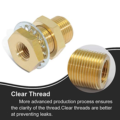 Boeray 2pcs Brass Bulkhead Fittings 1/4” NPT Female to 1/4” NPT Female Thread Bulkhead Straight Connector Brass Coupling 1.5” Length Outer Diameter 3/4”-16 Bulkhead Tank Air Hose Line Pipe Fittings - Image 4