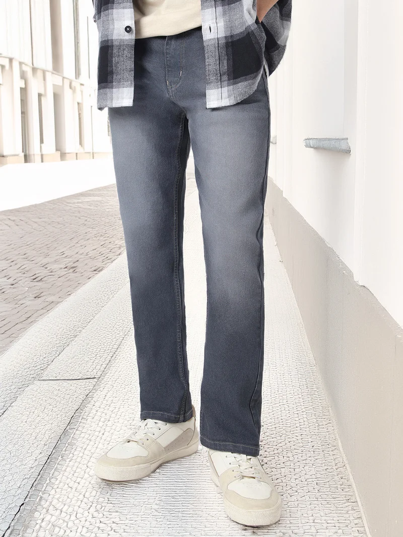 Urbano Fashion Men's Grey Straight Fit Washed Jeans Stretchable