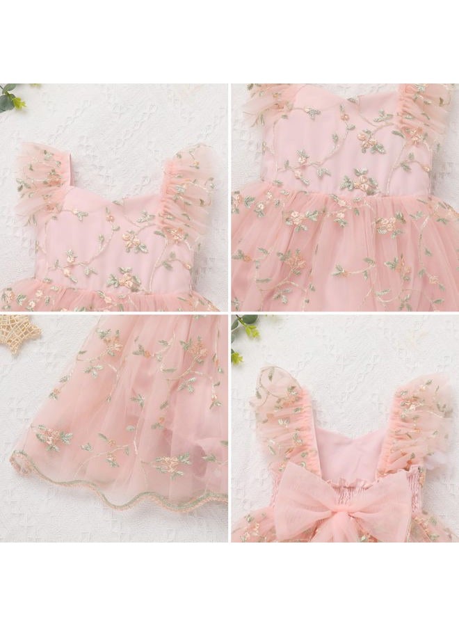 ODASDO Baby Girls Floral Embroidery Tulle Tutu Romper Dress Headband Set for First Birthday Party Cake Smash Wedding, Pink, 12-18 Months - Image 5