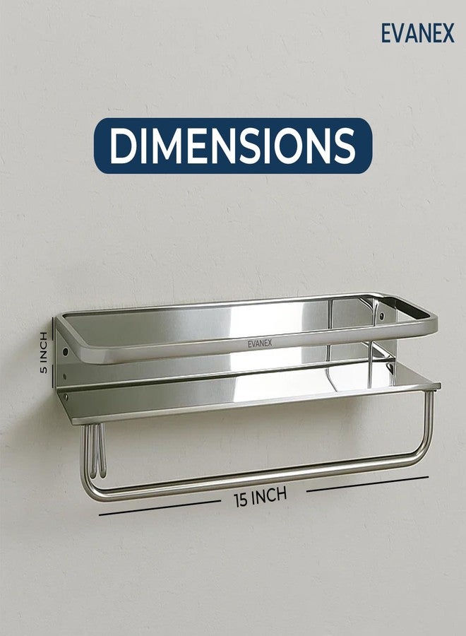 EVANEX Multipurpose Wall Shelf | 15x5 Inch 304 Stainless Steel Wall-Mounted Bathroom Storage Organizer Rack | Rustproof Bathroom Storage Shelf for Toiletries, Towels & Bathroom Accessories - Image 5