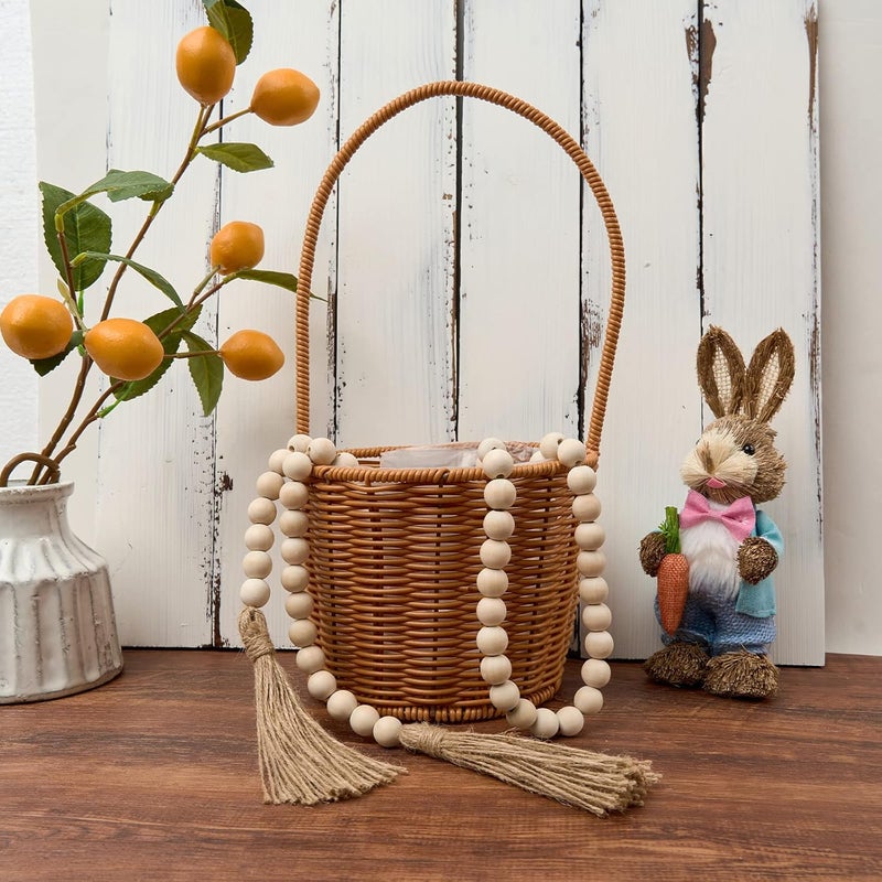 OMISHE 59in Wood Bead Garland with Tassels, Decorative Beads Decor, Farmhouse Wooden Beads Garland for Wall Hanging Home Festival Decor, Natural Beige - Image 4