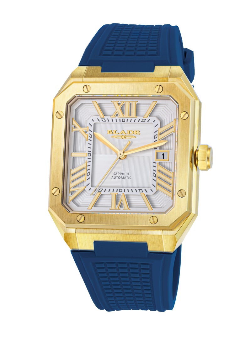 Blade BLADE Magnus Automatic 24 Gold/ Blue 3655G5GSB SS & Silicone Strap Calendar Men's Watch 