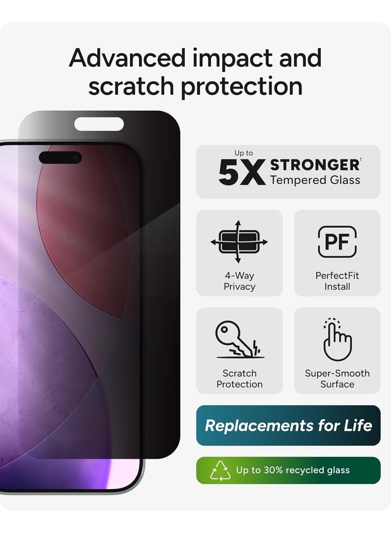 زاج واقي شاشة Privacy XTR لهاتف iPhone 17 Pro - فلتر حماية خصوصية رباعي الاتجاهات لكامل الشاشة، أقوى 5 مرات، زجاج مقسّى مقاوم لبصمات الأصابع، ملمس ناعم، تركيب سهل بخطوتين. - Image 2
