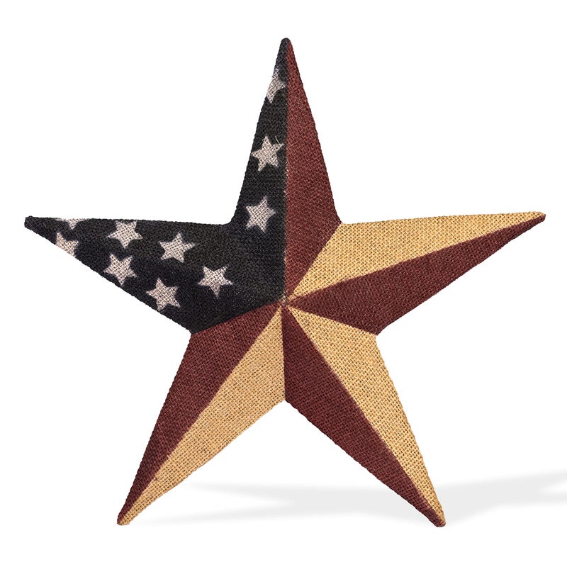 CWI Gifts CWI Gifts Metal and Burlap Patriotic Barn Star  12 American Flag Hanging Star  Farmhouse Wall Decor  1 