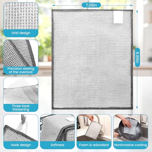 Forggon12 Pcs New Upgrade 3-Layer Metal Dish Cloth, No Scratches and No Odor, Multipurpose Wire Dishwashing Rag for Wet and Dry, Kitchen Cleaning DishRags,Sinks,Dishes,Stove Top, Dimensions(7.08X8.86) - Image 2