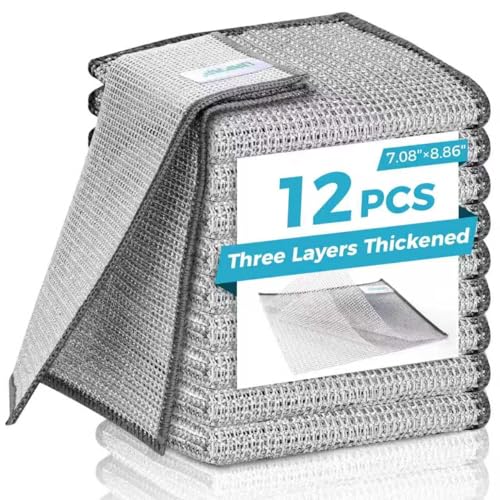 Forggon12 Pcs New Upgrade 3-Layer Metal Dish Cloth, No Scratches and No Odor, Multipurpose Wire Dishwashing Rag for Wet and Dry, Kitchen Cleaning DishRags,Sinks,Dishes,Stove Top, Dimensions(7.08X8.86) - Image 1