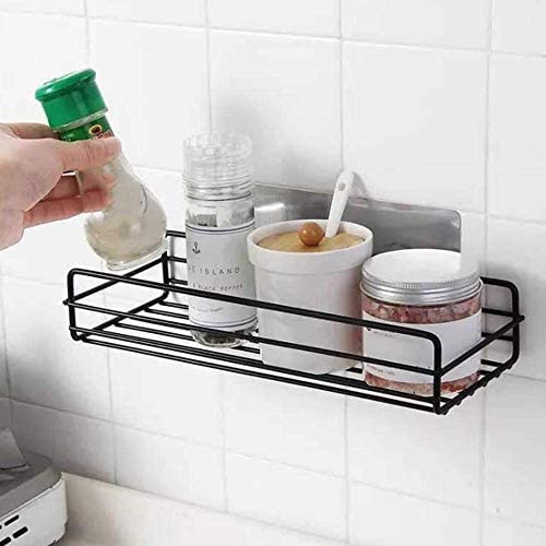 Raxon Innovation Steel Hanging Kitchen Shelf Organizer Caddy Self-Adhesive Plain Shelves,Metal,Black(Size:- 10cmX28cmX15) (Pack of 1) - Image 5