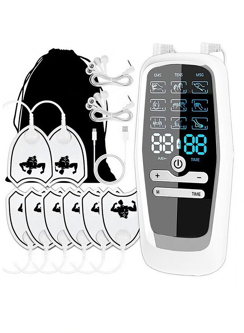 جهاز العلاج الطبيعي TENS بتقنية النبضات منخفضة التردد - محفز العضلات EMS + تخفيف آلام الظهر وإدارتها، يتضمن وسادات أقطاب كهربائية (أبيض) - Image 1