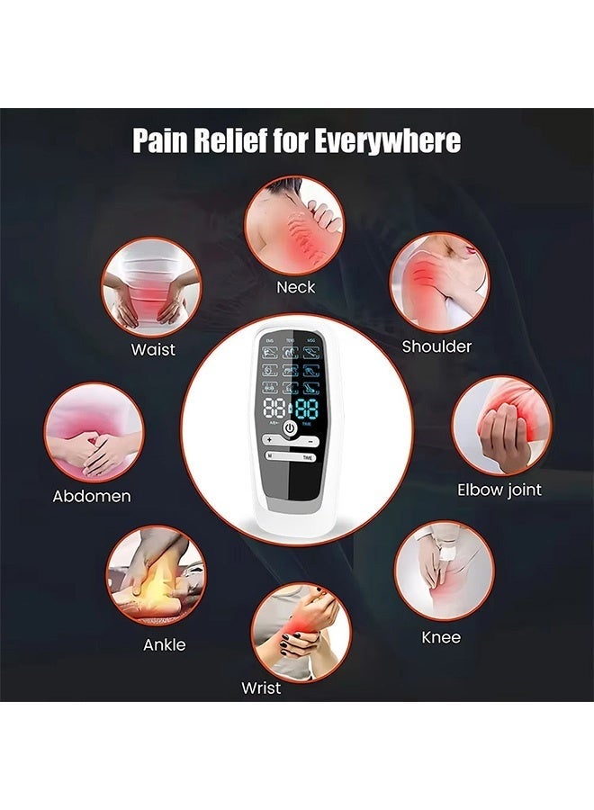 جهاز العلاج الطبيعي TENS بتقنية النبضات منخفضة التردد - محفز العضلات EMS + تخفيف آلام الظهر وإدارتها، يتضمن وسادات أقطاب كهربائية (أبيض) - Image 3