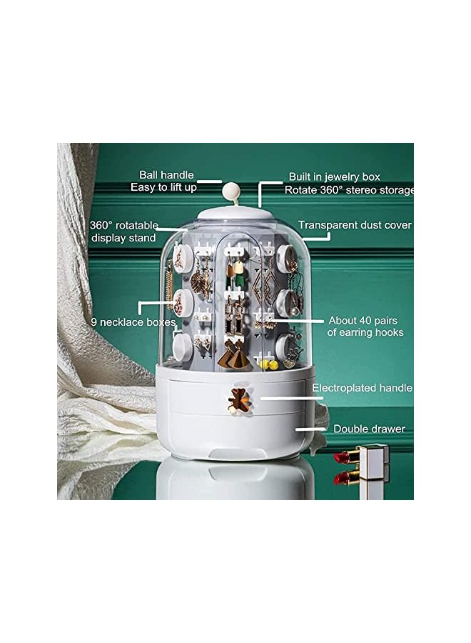 PROMASS Jewelry Organizer, Rotating Large Capacity Jewelry Storage Box，Necklace Bracelet Ring Storage Box(White) - Image 2