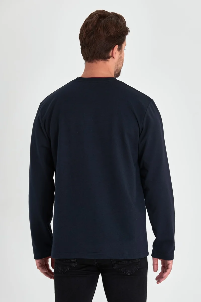 mmetalic Metalic Men's Navy Blue Double Crew Neck Standard Relaxed Cut Sweatshirt