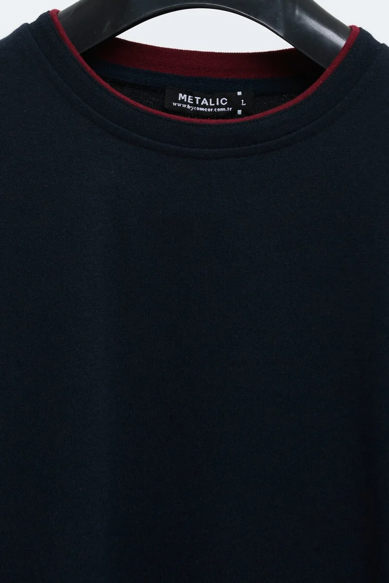 mmetalic Metalic Men's Navy Blue Double Crew Neck Standard Relaxed Cut Sweatshirt