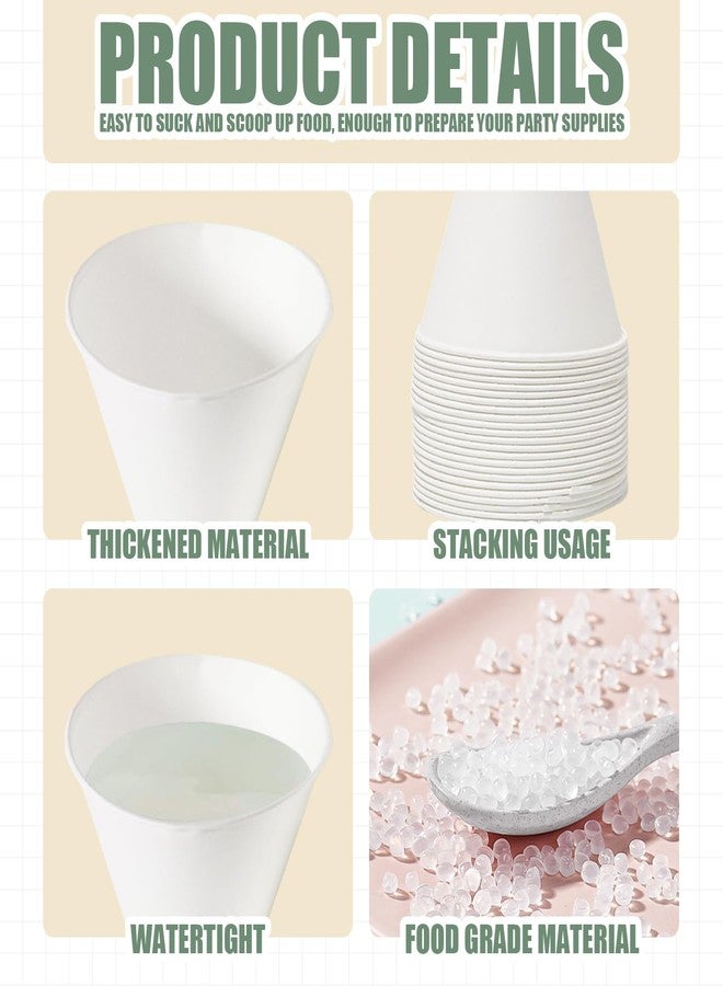 Xloey 6 oz Snow Cone Cups and Straws,100pcs White Paper Cone Cups, with 100pcs Neon Spoon Straws,Leakproof Snow Cone Cups for Ice Cream,Shaved Ice,Water - Image 4