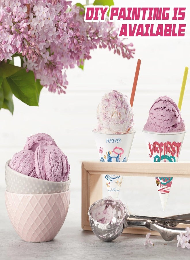 Xloey 6 oz Snow Cone Cups and Straws,100pcs White Paper Cone Cups, with 100pcs Neon Spoon Straws,Leakproof Snow Cone Cups for Ice Cream,Shaved Ice,Water - Image 3