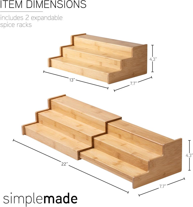 Simplemade 3-Tier Spice Rack Organizer - Versatile Storage Shelf for Kitchen, Bathroom, Bedroom & Office, Set of 1, Expandable Bamboo - Image 3
