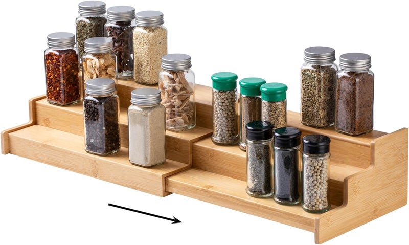 Simplemade 3-Tier Spice Rack Organizer - Versatile Storage Shelf for Kitchen, Bathroom, Bedroom & Office, Set of 1, Expandable Bamboo - Image 1