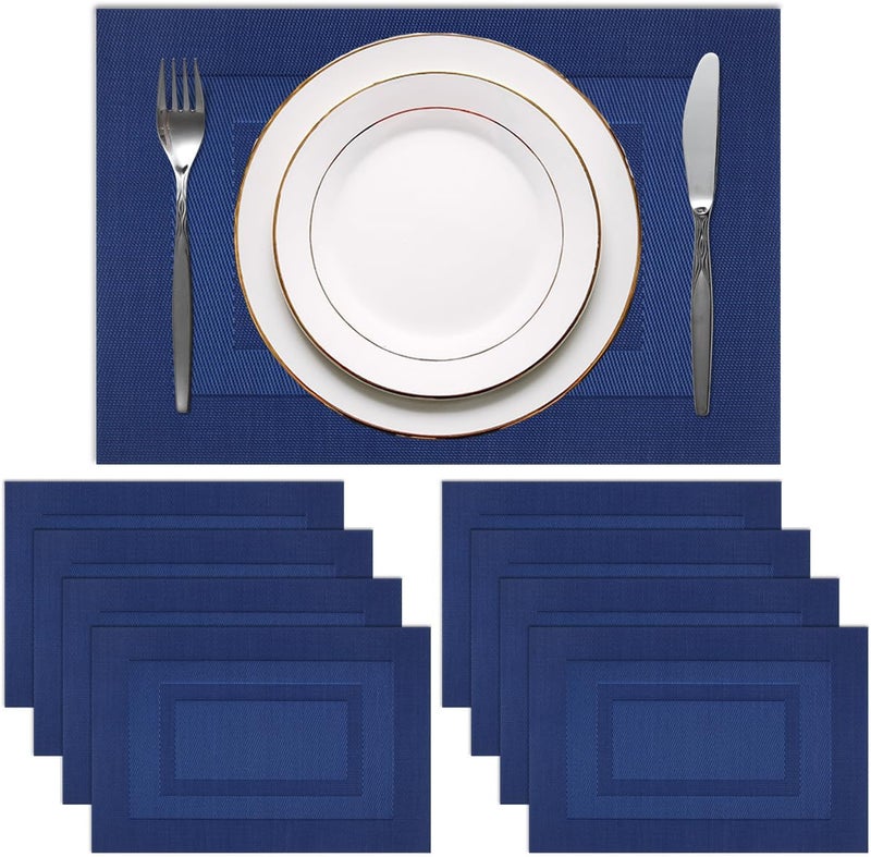 pigchcy Placemats Set of 8 Washable Durable Place Mats Vinyl Heat Resistant Non-Slip Table Mats Indoor Outdoor (Navy Blue) - Image 1
