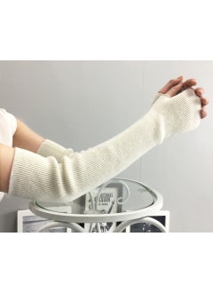 Cashmere Arm Warmers Fingerless Long Gloves for Women Autumn Winter Thick Warm Wool Sleeve Beige