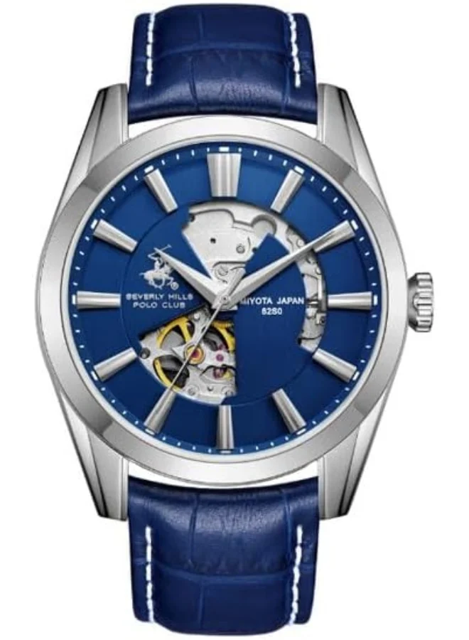 BEVERLY HILLS POLO CLUB Beverly Hills Polo Club BP3662X.399 Men's Automatic Display Watch & Leather Strap Dark Blue