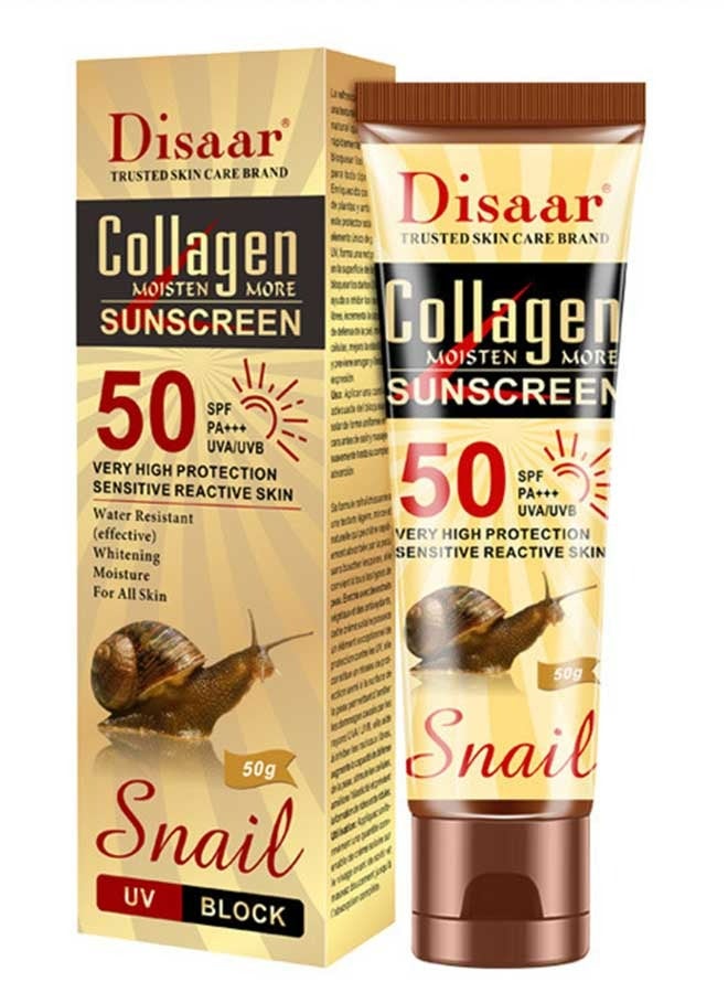 Disaar Collagen Sunscreen Cream 50g, SPF 50+ Water Resistant & Whitening ,  Protect Skin From UV Rays, Can Blend Into The Skin Perfectly Under Makeup As Well, Perfect for All Skin Types - Image 1