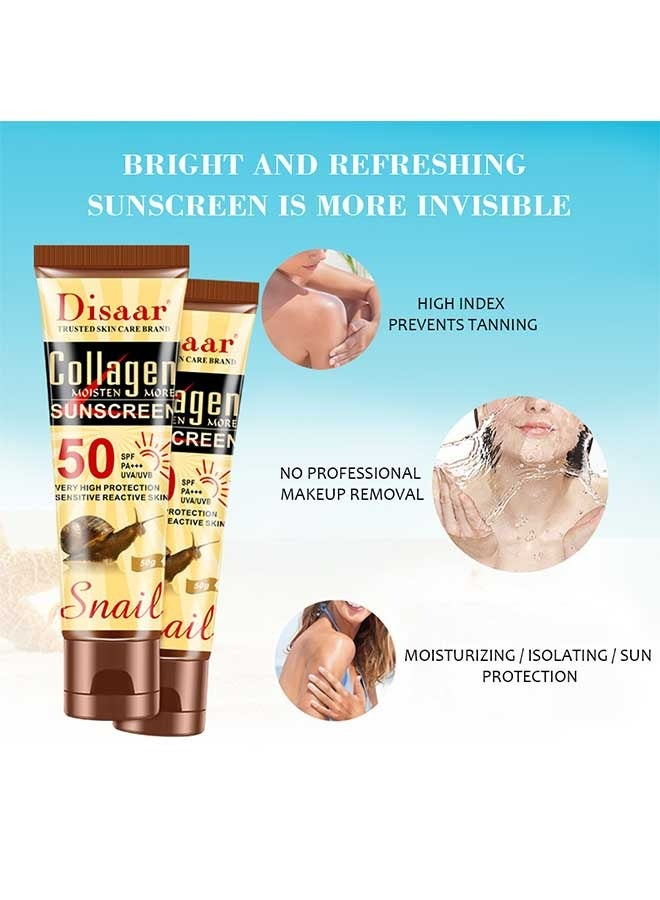 Disaar Collagen Sunscreen Cream 50g, SPF 50+ Water Resistant & Whitening ,  Protect Skin From UV Rays, Can Blend Into The Skin Perfectly Under Makeup As Well, Perfect for All Skin Types - Image 3