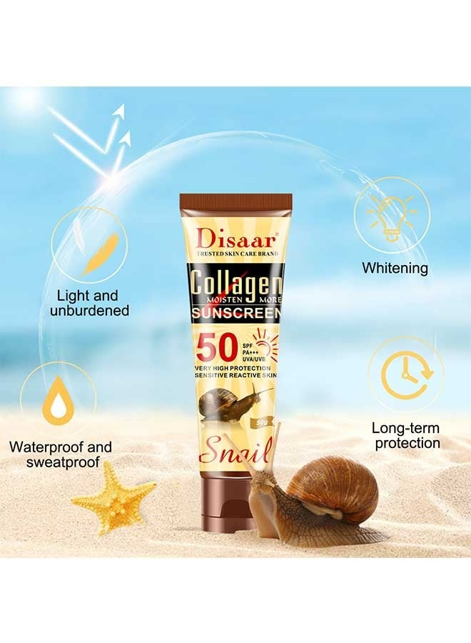 Disaar Collagen Sunscreen Cream 50g, SPF 50+ Water Resistant & Whitening ,  Protect Skin From UV Rays, Can Blend Into The Skin Perfectly Under Makeup As Well, Perfect for All Skin Types - Image 2