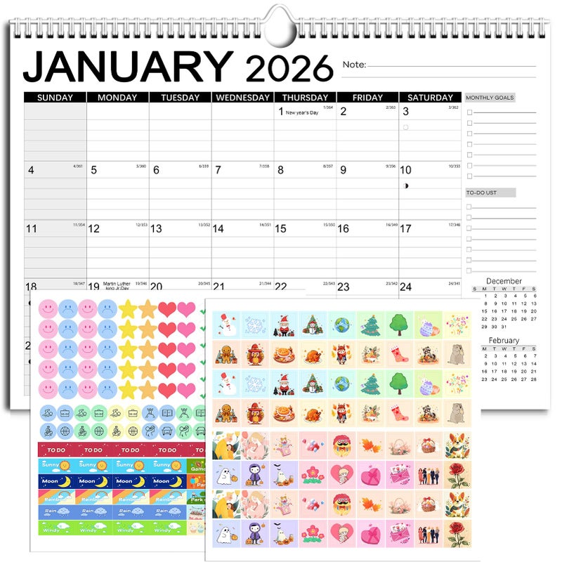 Aeccn Calendar 2026, Anti Ink Bleed, Durable Thick Paper, Large days Blocks, Wall Calendar 18 Months with Stickers, 17" x 12" Large Simple Style 2026 Calendars for Home, Office, Teacher Supplies- Simple - Image 1