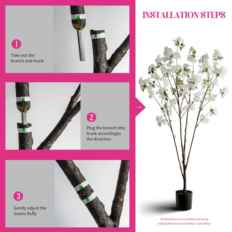 Ttranewsoo Fake Tree Cherry Blossom Tree Artificial Cherry Blossom Tree Tall Fake Plant Faux Trees Indoor Fake Trees Artificial Trees Home Decor Indoor Applies to Living Room Bedroom (81.9'' White) - Image 4