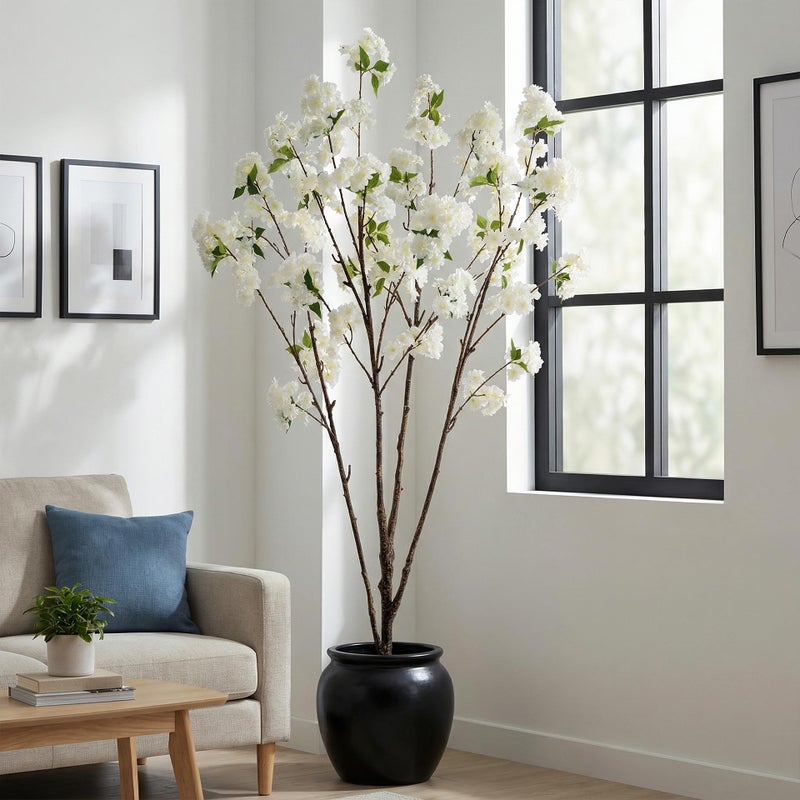 Ttranewsoo Fake Tree Cherry Blossom Tree Artificial Cherry Blossom Tree Tall Fake Plant Faux Trees Indoor Fake Trees Artificial Trees Home Decor Indoor Applies to Living Room Bedroom (81.9'' White) - Image 3