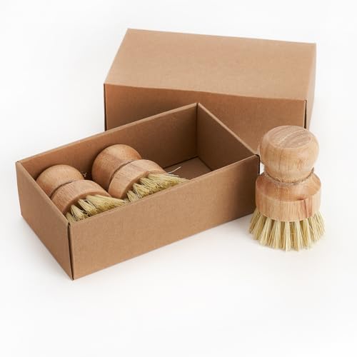 Diahom Bamboo Dish Brush Scrubber 3 Pack for Cleaning Pot Pans Hanging Rope Kitchen Dishwashing - Image 5