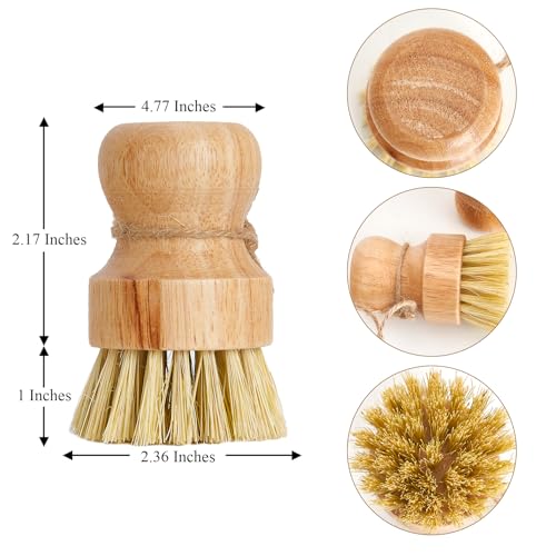 Diahom Bamboo Dish Brush Scrubber 3 Pack for Cleaning Pot Pans Hanging Rope Kitchen Dishwashing - Image 2