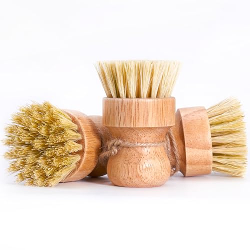 Diahom Bamboo Dish Brush Scrubber 3 Pack for Cleaning Pot Pans Hanging Rope Kitchen Dishwashing - Image 4