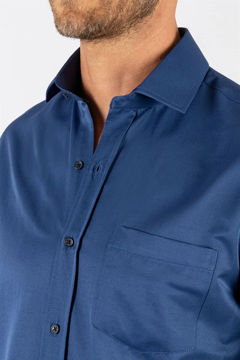 تودورس Men's Regular Fit Classic Cut Cotton Plain Indigo Shirt