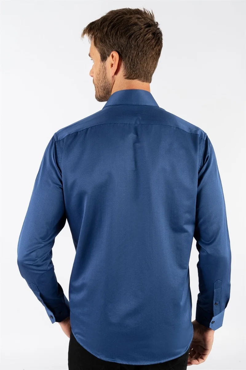 تودورس Men's Regular Fit Classic Cut Cotton Plain Indigo Shirt